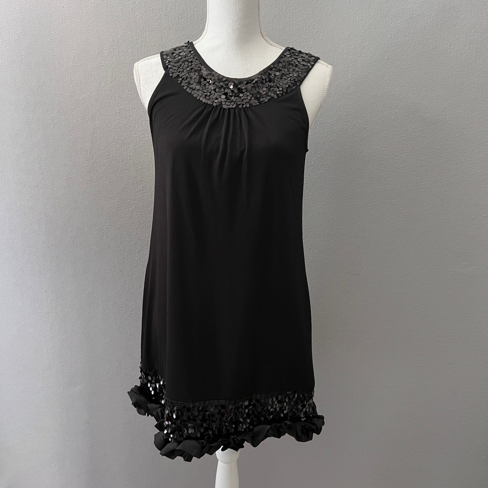 Express Mini Dress Women S Black Sequin Ruffle Cocktail Party LBD Y2K Dance Club